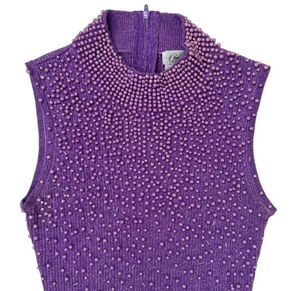 Vintage 90s Purple Silk Beaded Classy Fairycore Sleeveless Knit Tank Top / Small - Picture 5 of 8
